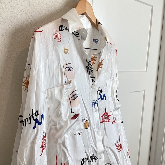 ❌Sold - 🇪🇸🌴☀️ Anthropologie Long-Sleeve Printed Mini Shirt Dress Corey Lynn - Picture 6 of 13